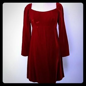 Vintage 60s Blood Red Velvet Juliet Bow Dress Sm
